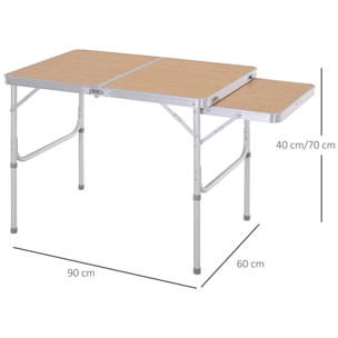 Table pliante table de camping table de jardin avec rallonge hauteur réglable aluminium MDF imitation bambou