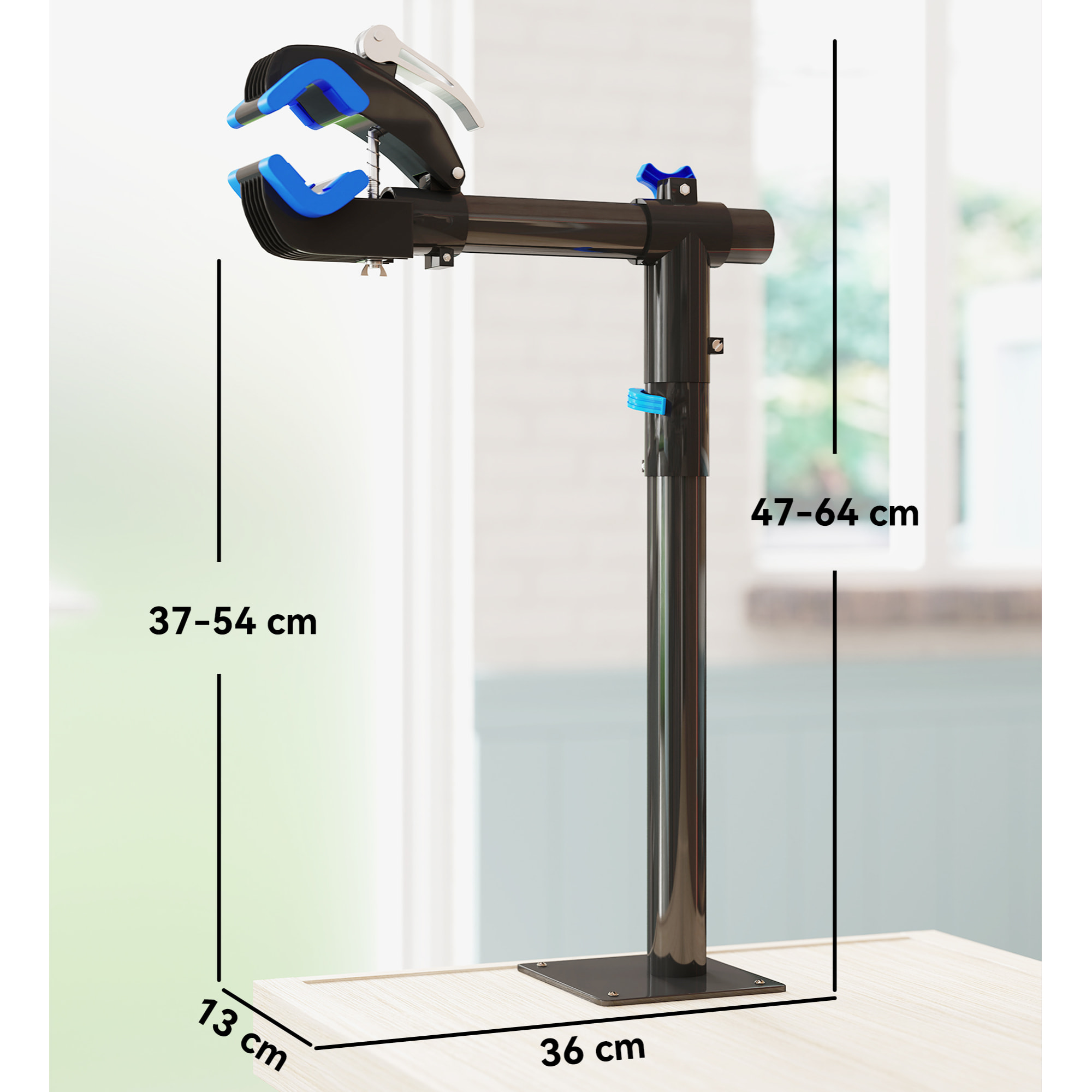 Support de réparation de vélo réglable - pied d'atelier vélo - pince pivotante 360° - charge max. 25 Kg - noir bleu