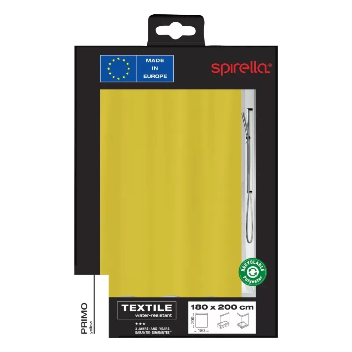 Rideau de douche Polyester PRIMO 180x200cm Jaune Spirella