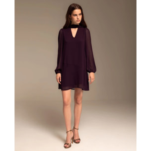 Vestido corto manga abullonada y lazada