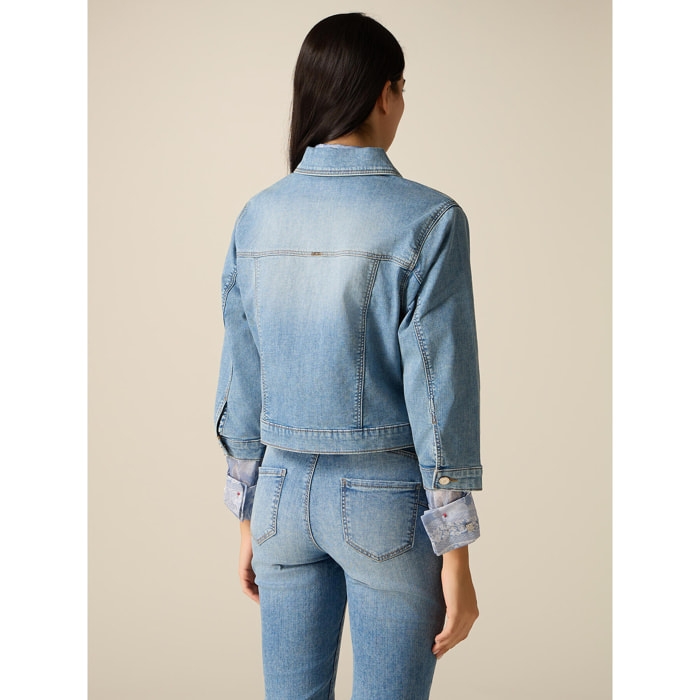 Oltre - Giubbotto boxy in denim - Azzurro