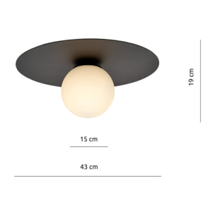 Lampada a sospensione Solar con base in acciaio nero e vetro opalino