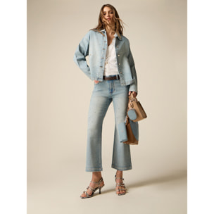 Oltre - Jeans cropped flare con cristales - Light - blue