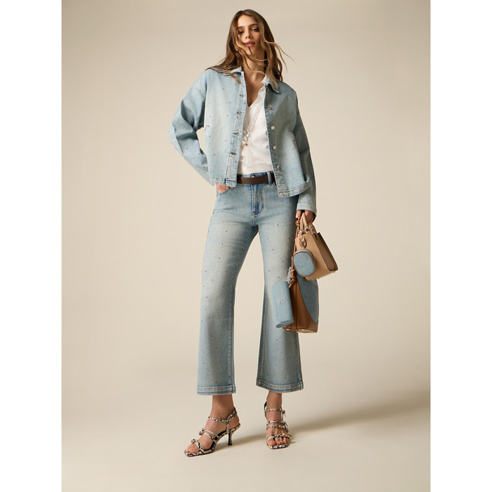 Oltre - Jeans cropped flare con cristales - Light - blue