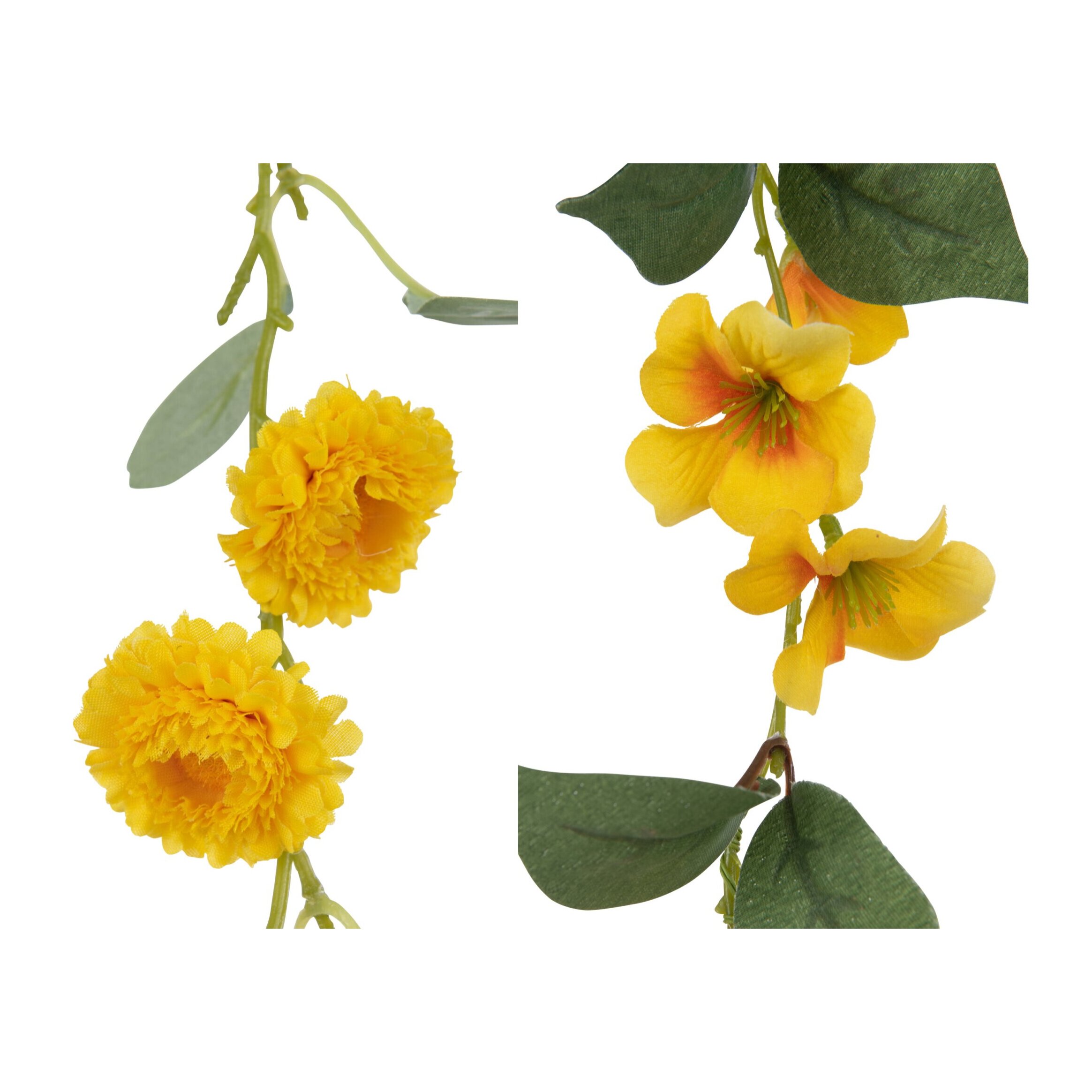 J-Line guirlande Fleurs + Feuilles - plastique - jaune/vert - 2 pcs