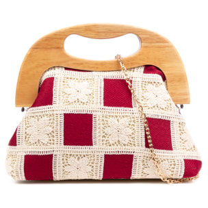 Barbaira Bolso de mano Mujer. Fabricado en madera natural y algodón.