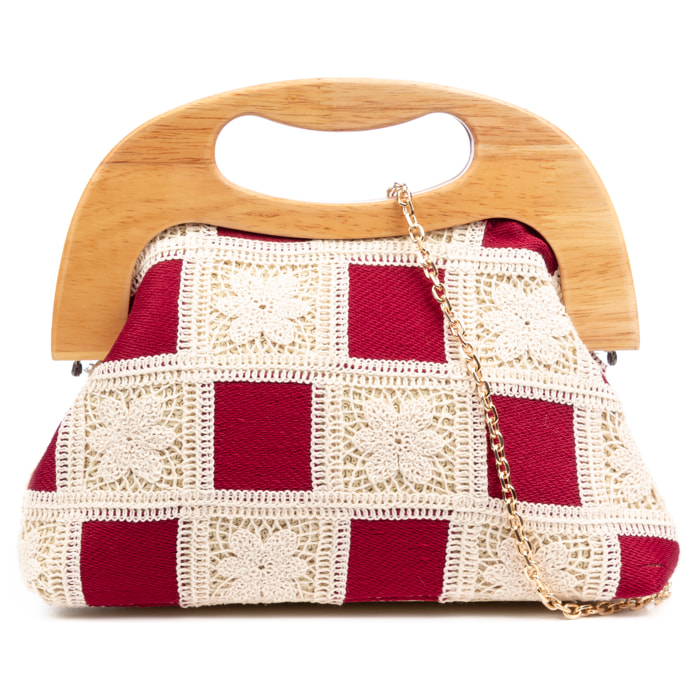 Barbaira Bolso de mano Mujer. Fabricado en madera natural y algodón.