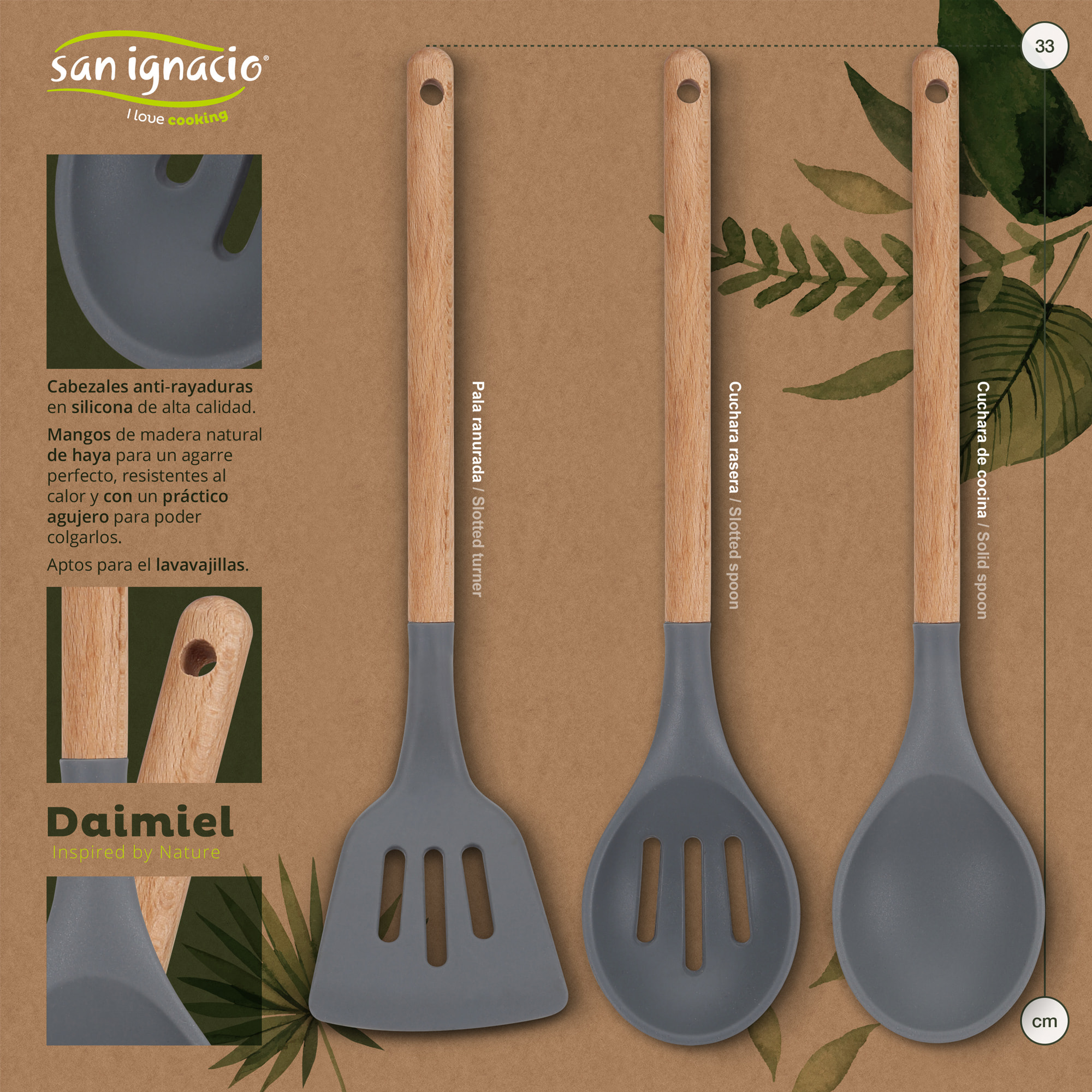 Set 5pc sartenes (con tapa) aluminio prensado inducción con set 3pc utensilios de cocina silicona madera