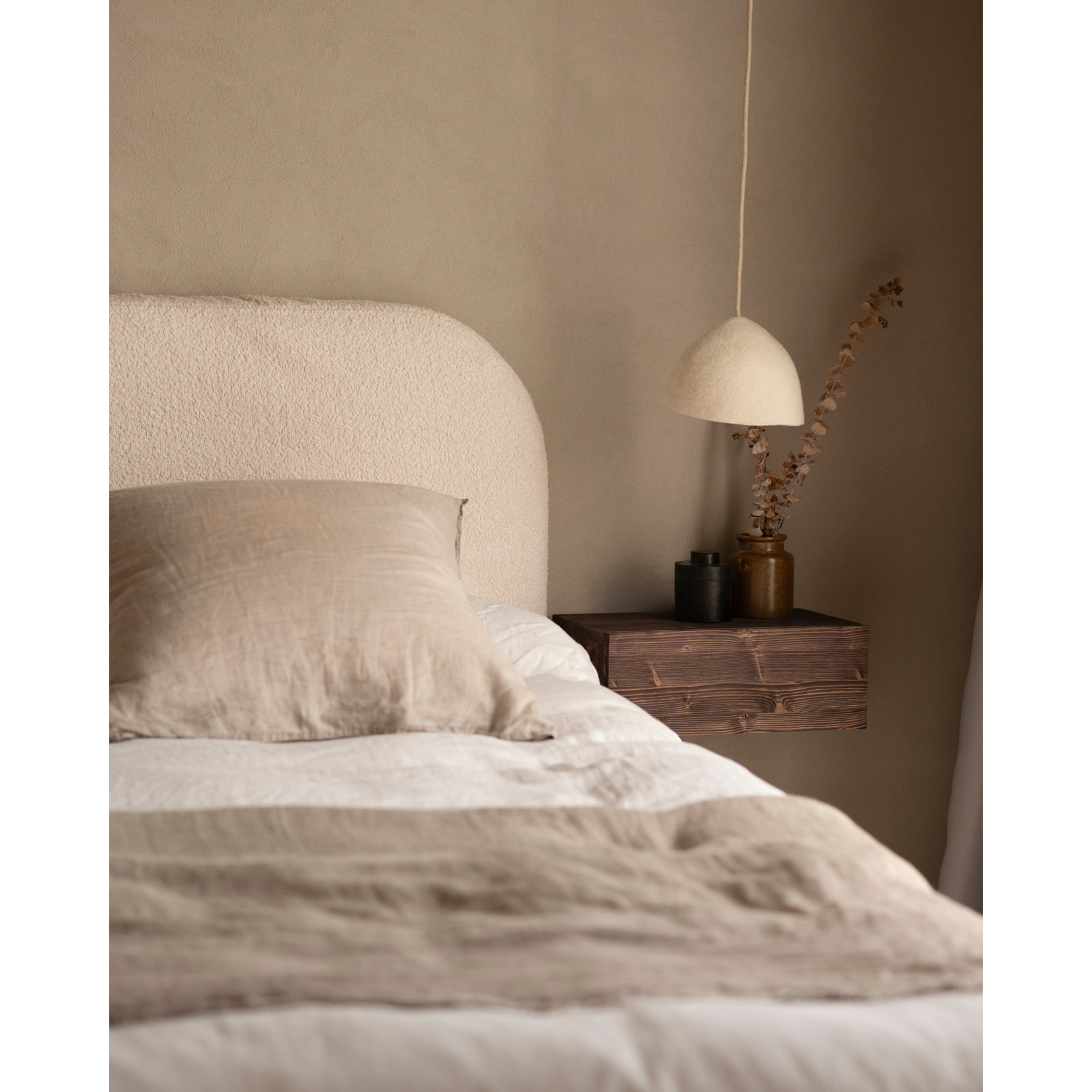 Tête de lit déhoussable en bouclé blanc en différentes tailles
