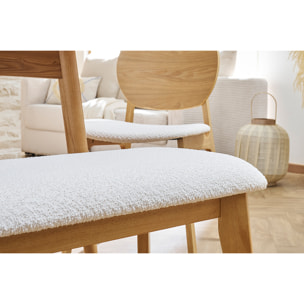 Banc scandinave en tissu effet laine bouclée blanc et bois clair L92 cm ELION