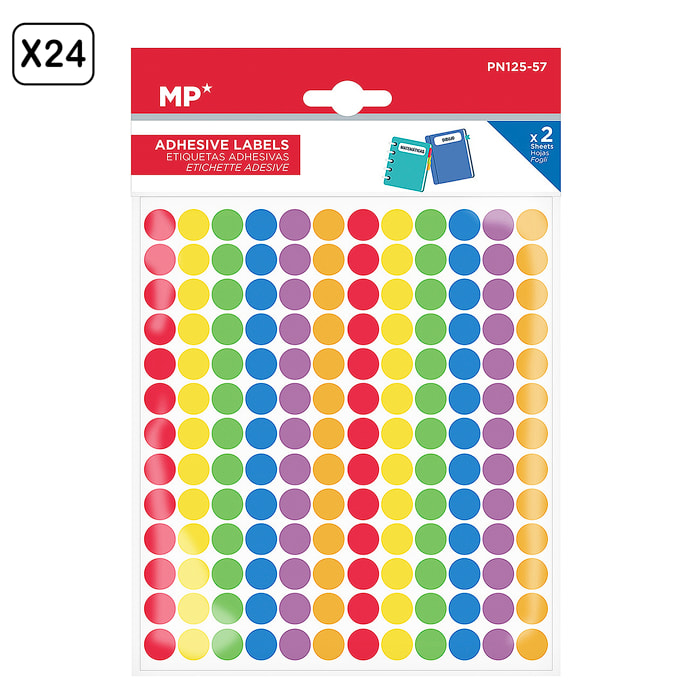 PACK 24 UNIDADES ETIQUETAS ADHESIVAS PERSONALIZABLES DECORADAS DISEÑO CÍRCULOS DE COLORES PEQUEÑOS (SET 2 UDS)