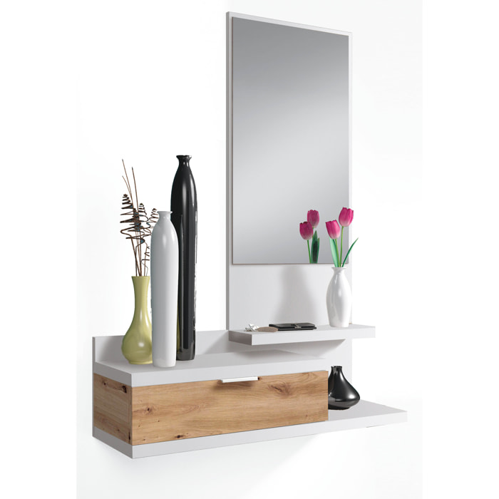 Mobile Ingresso Con Cassetto Specchio E Mensola Design Moderno Salvaspazio Ideale Per Ingresso Soggiorno Con Stile 81x116x29 Cm Bianco E Rovere
