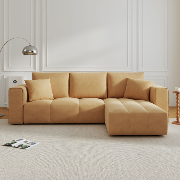 WORTHING Canapé d'angle convertible 4 places avec coffre en velours jaune