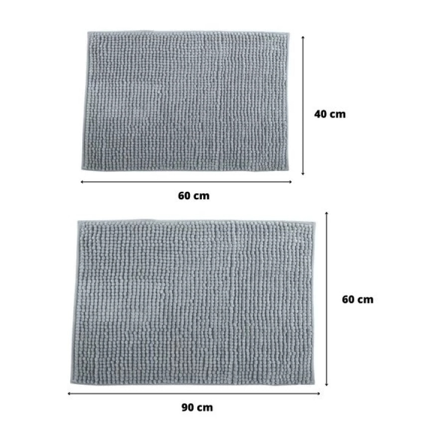 Lot de 2 Tapis de bain Microfibre CHENILLE Gris clair 40x60 et 60x90cm MSV