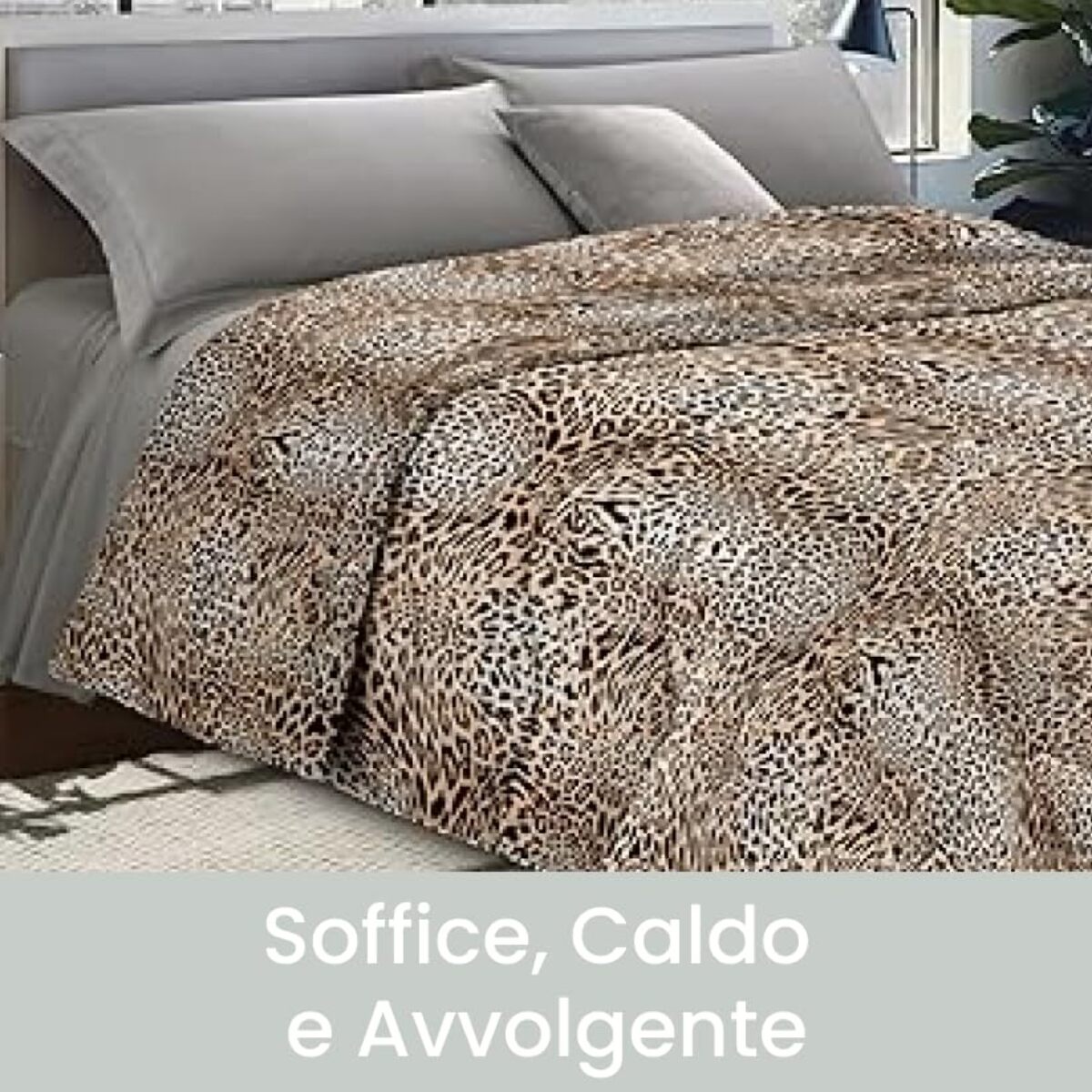 INTRECCI Piumino Singolo Invernale 170 x 260 cm, 300 g/m², Anallergico e Antiacaro, Made in Italy Fantasia: Leopard