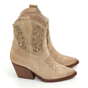 Stivaletti texani in vera pelle scamosciata laserata