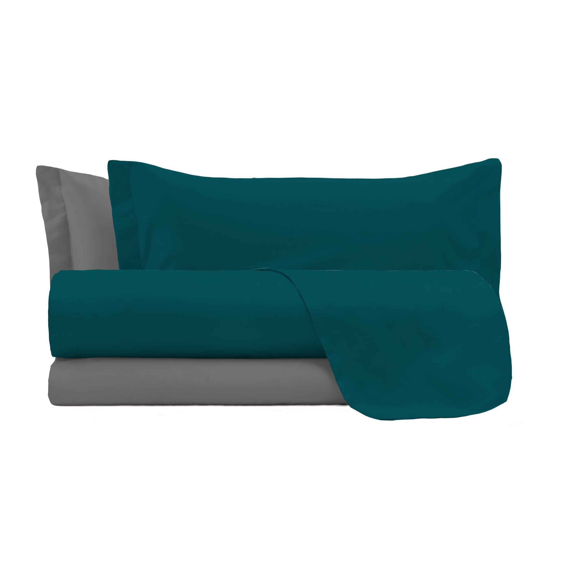 COMPLETO LETTO NATURAL COLOUR MADE IN ITALY COTONE-VERDE PETROLIO/FUMO MATRIMONIALE