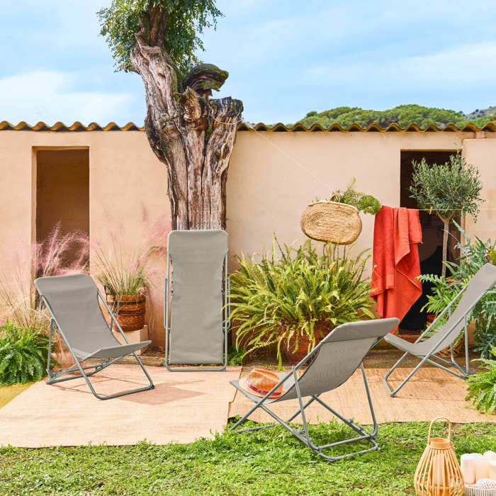 Lot de 4 chaises pliantes LIVORNO en acier / textilene. kaki. 83 x 88 x 95 cm