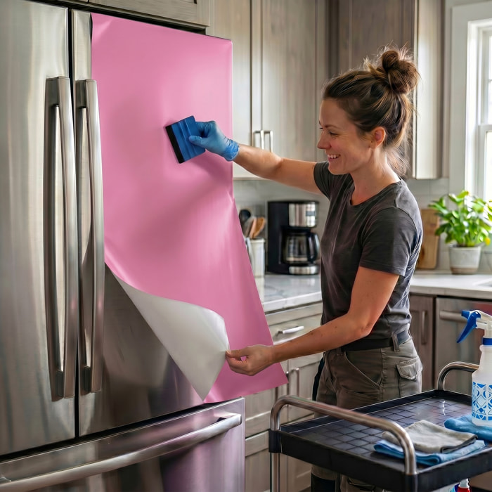Rouleau adhésif décoratif Vinyle au Mètre - Rose - Sticker Lavable Imperméable Mur Cuisine Meubles