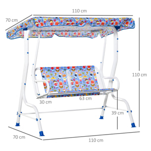 Balancín de Niños para Jardín de 2 Plazas +3 Años con Toldo Ajustable Azul