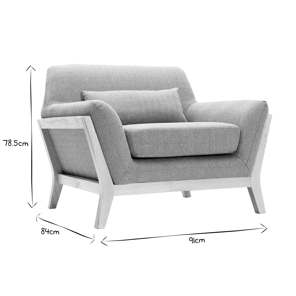 Fauteuil scandinave en tissu gris et bois clair massif YOKO