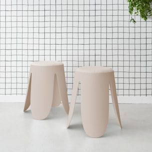 Set de 2 tabourets empilables beige. bouclette texturée. NIKI. Ø30 / 44 x H46cm
