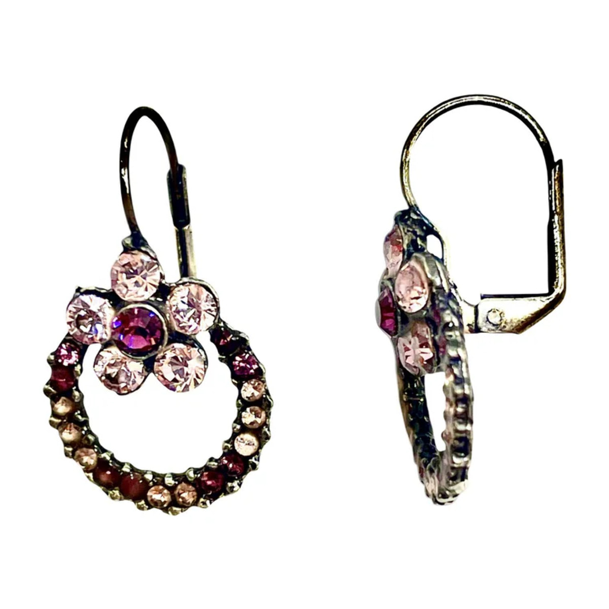 Pendiente Flor y aro en cristal Sw amatista