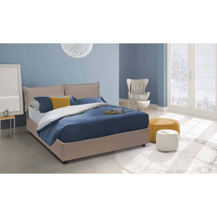 Letto matrimoniale Acrab, Letto contenitore con rivestimento in ecopelle, 100% Made in Italy, Apertura frontale, adatto per materasso Cm 160x200, Tortora