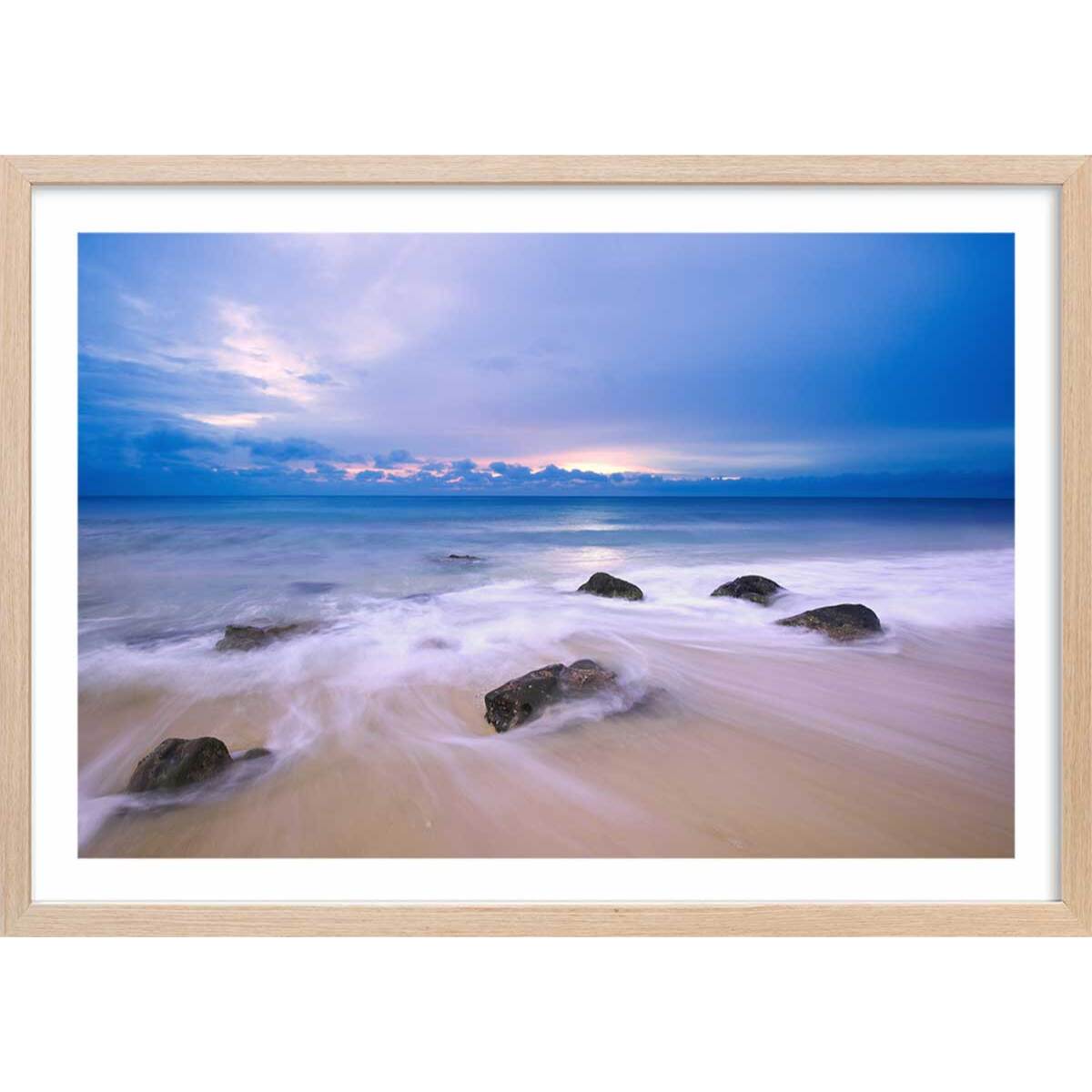 Affiche levée de soleil sur pulau wehe Affiche + cadre en bois - Chêne