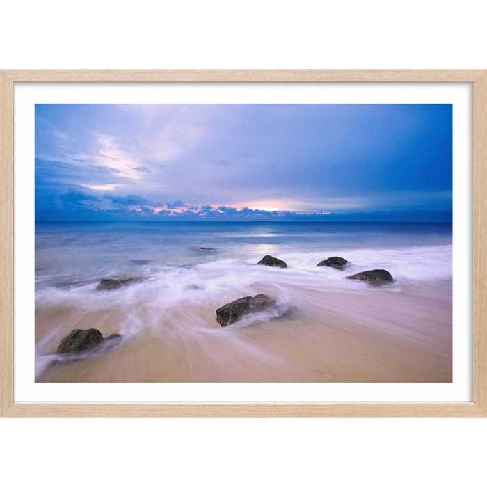 Affiche levée de soleil sur pulau wehe Affiche + cadre en bois - Chêne