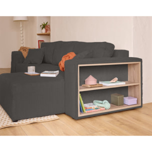 Topaze - canapé d'angle réversible 4 places - convertible avec coffre, tablette et poufs - en velours côtelé - Gris