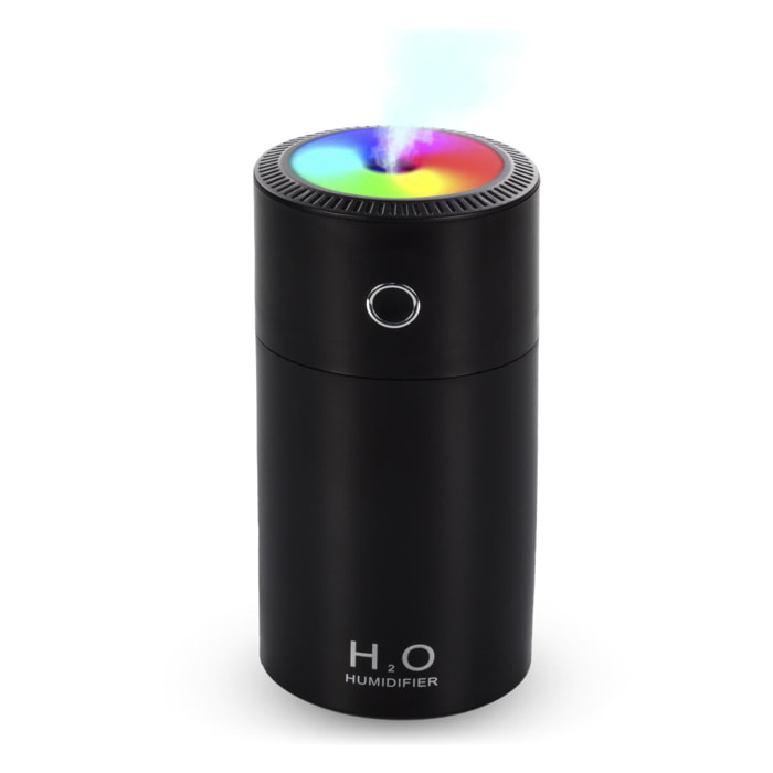 Humidificador de 310 ml con luz led ambiental multicolor. Función esterilización, compatible con hidroalcohol.