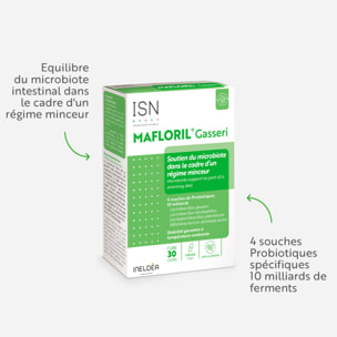 ISN - Mafloril Gasseri - Complément alimentaire - 4 souches de probiotiques - Soutien de la flore intestinale dans le cadre d'un régime minceur - Cure 30 jours