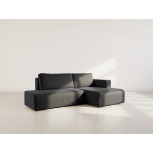 Topaze - canapé d'angle droit 4 places convertible avec coffre en velours côtelé - Noir