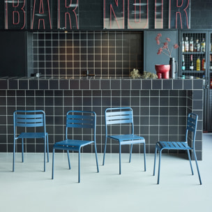 Lot de 4 chaises de jardin acier. 4 places. marine. Amelia. L44 x P52 x H79cm