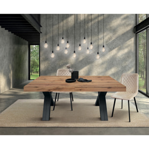 Tavolo GALLIPOLI in legno nobilitato effetto rovere rustico con gambe a X in legno antracite, allungabile 180x90 cm - 480x90 cm