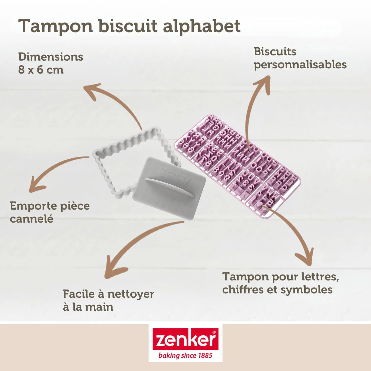 Tampon alphabet pour biscuit Zenker et mini rouleau à pâtisserie