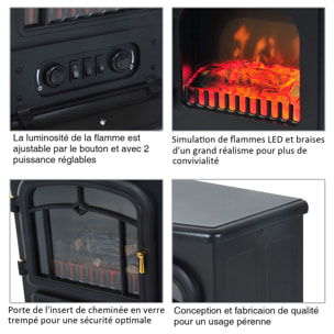 Cheminée électrique poêle style rétro thermostat 1000-2000 W noir