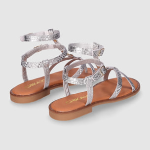 Sandalias de Piel - Plata - Tacón: Bajo