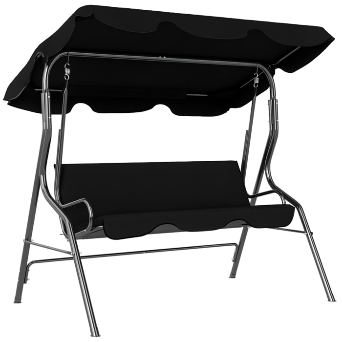 Columpio de Jardín de 2-3 Plazas, Balancín de Exterior con Toldo Ajustable en Ángulo, Impermeable y Marco de Acero, para Patio, Balcón, 170x110x153 cm, Negro