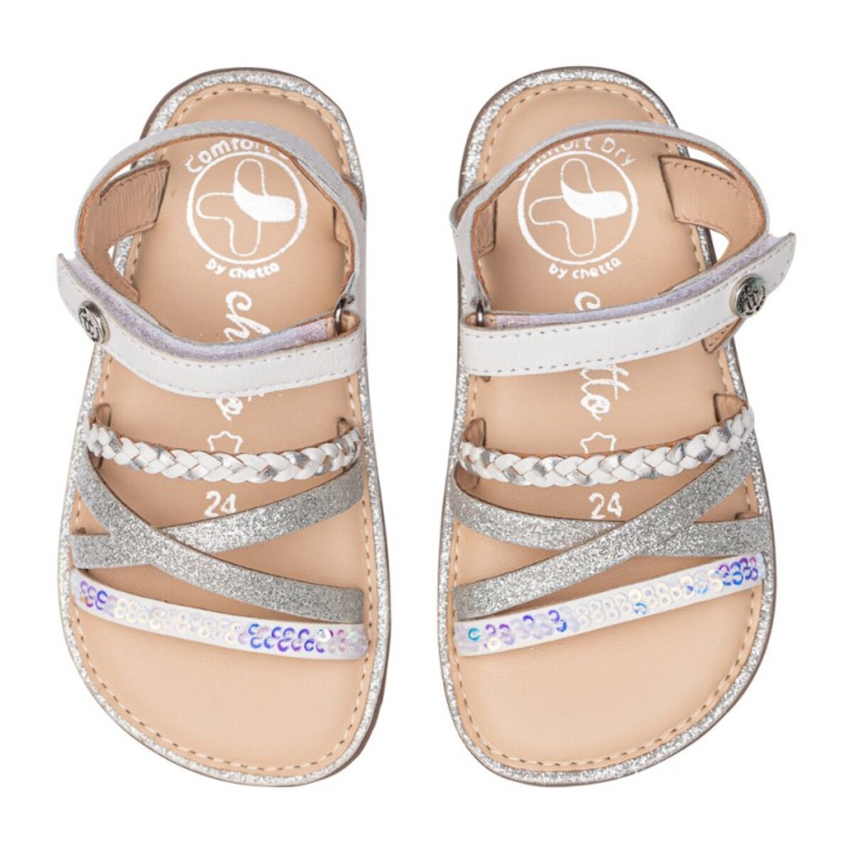 SANDALIA BAREFOOT BLANCO - TIRAS BRILLANTES Y VELCRO AJUSTABLE