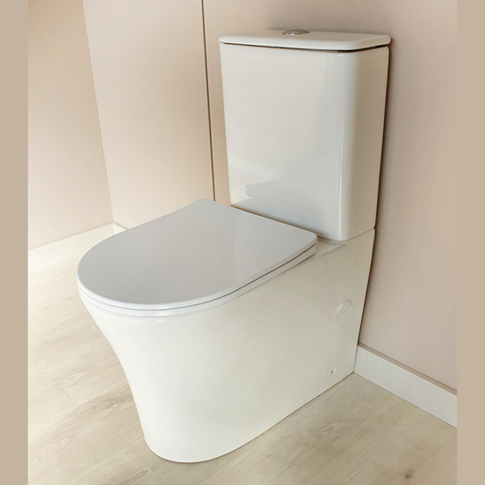 Pack WC A1 + Manguito conector | Inodoro de ceramica | Manguito extensible 150-470mm | WC con Tapa amortiguada | Doble descarga | Salida dual | Alday