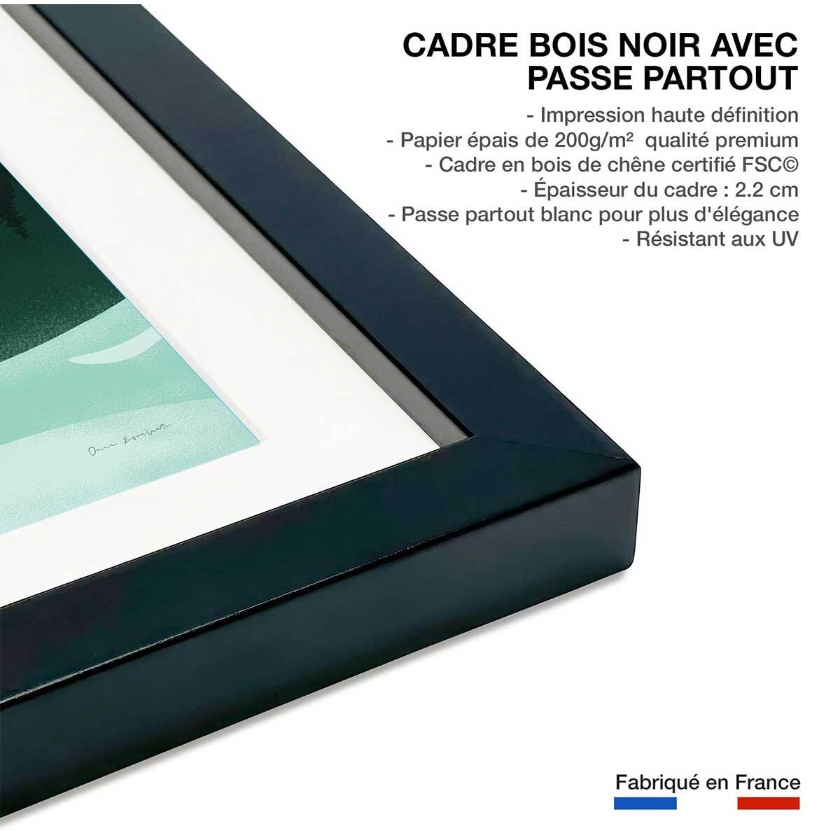 Affiche voyage laponie finlandaise Affiche + cadre en bois - Noir