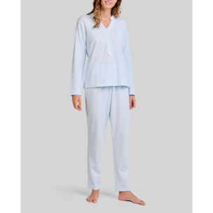 Pijama mujer con detalle de encaje en la abertura de botones con cómoda manga larga y pantalón largo