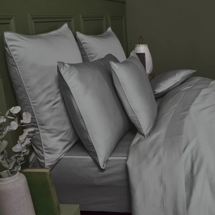 Drap housse b50 satin de coton uni gris Ava uni souris