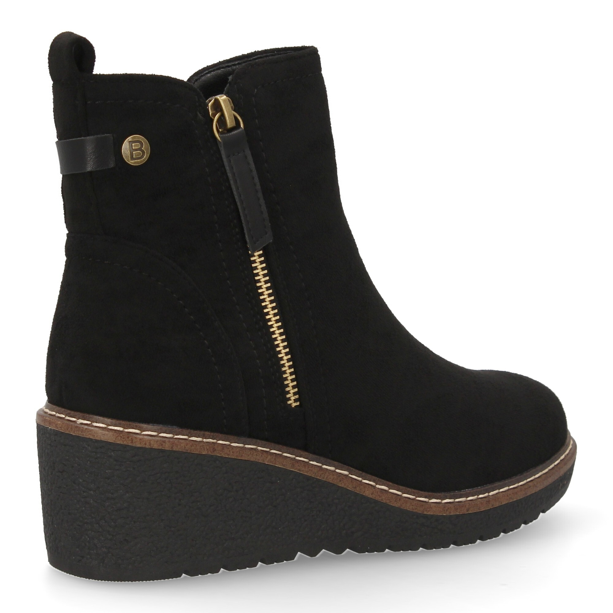 Botín de cuña para mujer, cómodo y diseño elegante. Detalles de costura y doble cremallera