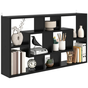 Estante de Pared Decorativo, Estantería para Libro, CDs, Baldas Flotantes con 8 Cubos, 85x14,5x47,5 cm, Carga 20kg, para Oficina, Estudio, Salón, Negro