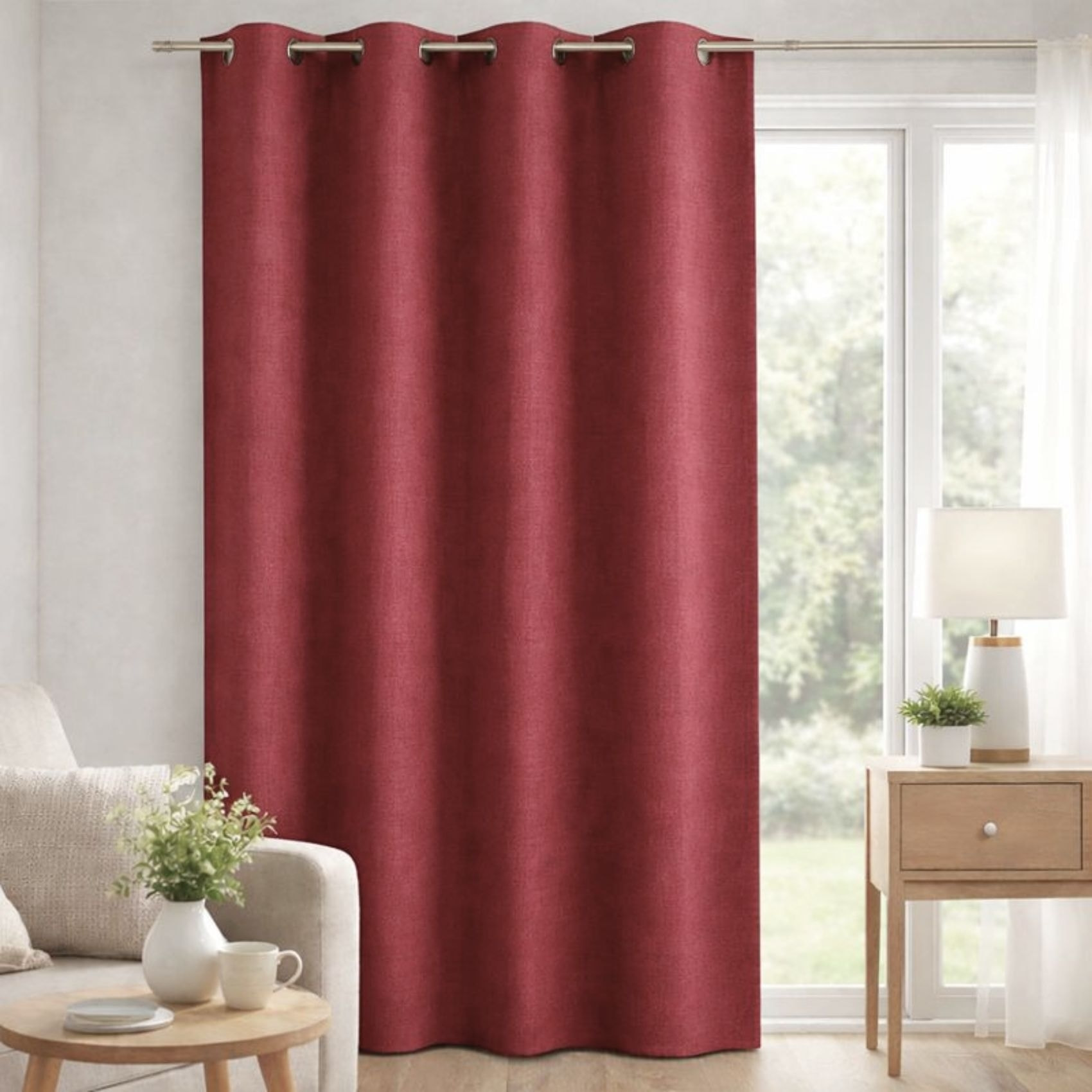 Rideau 100 % occultant uni doublé - Bordeaux