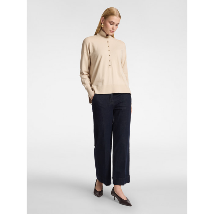 Elena Mirò - Jeans cropped wide leg in denim - Blu