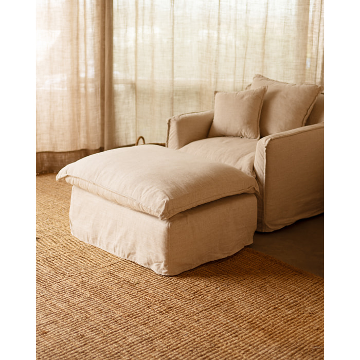 Puf de algodón y lino desenfundable tono beige de 90x72cm Alto: 47 Largo: 90 Ancho: 72